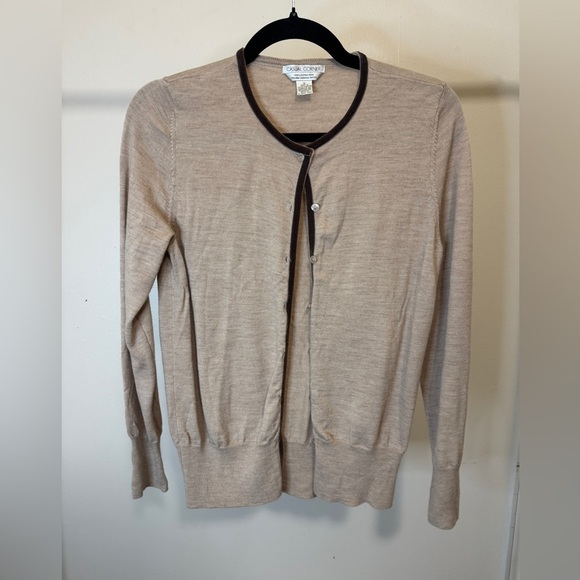 100% extra fine merino wool cardigan velvet piping size M - Picture 1 of 6